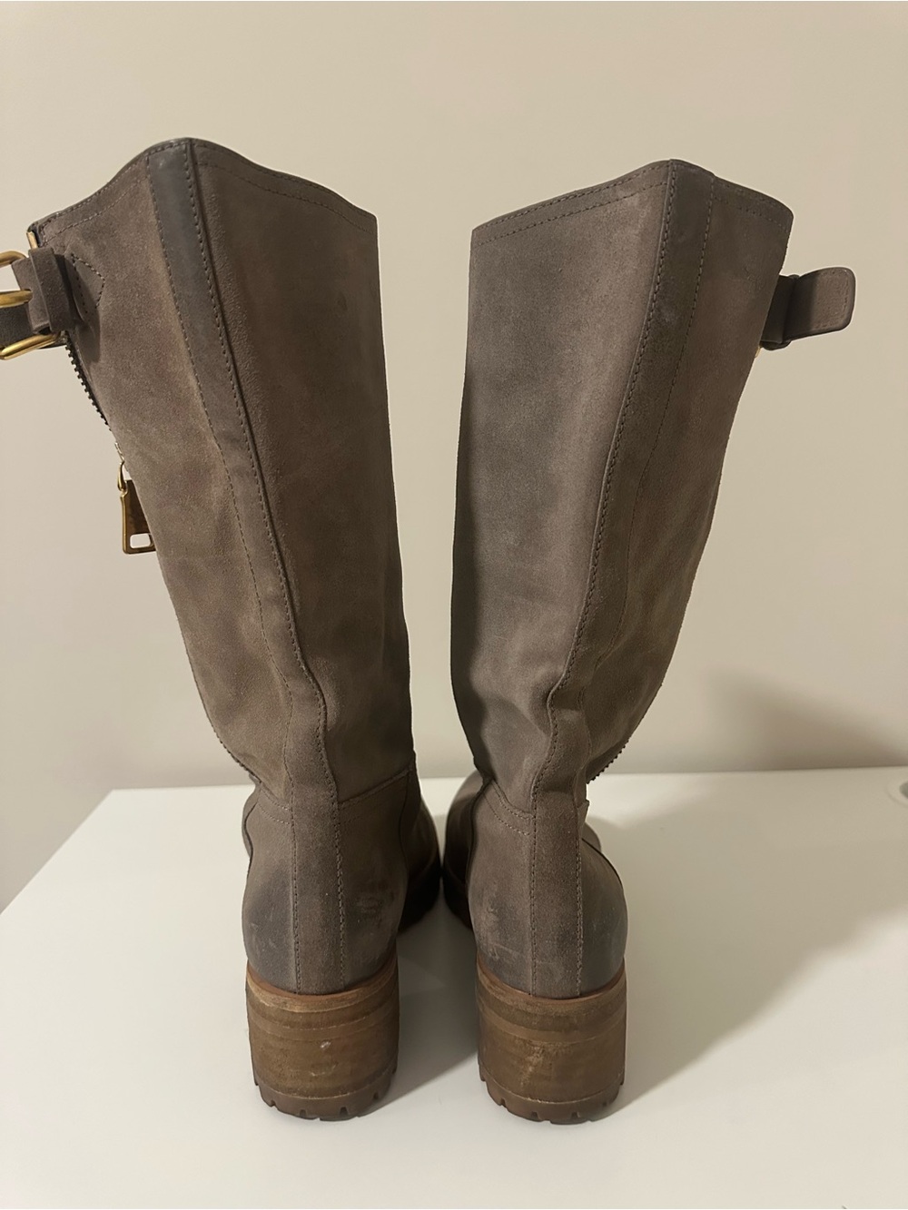 Prada Taupe Suede Over-the-Knee Boots with Gold Hardware - Picture 15 of 15